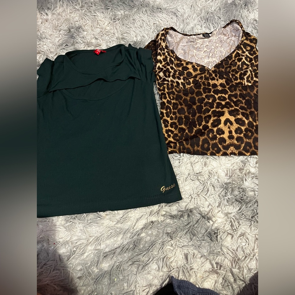 Guess Dark Green Short Sleeve Top and leopard blouse